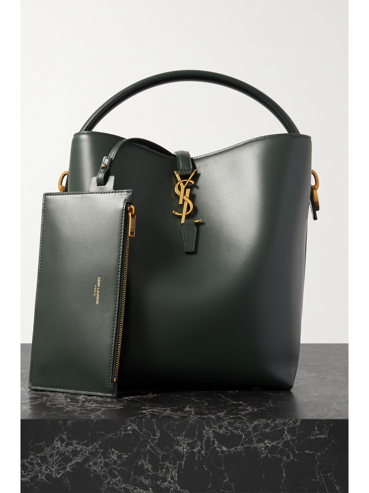 Shop Saint Laurent Le 37 Leather Bucket Bag In Green