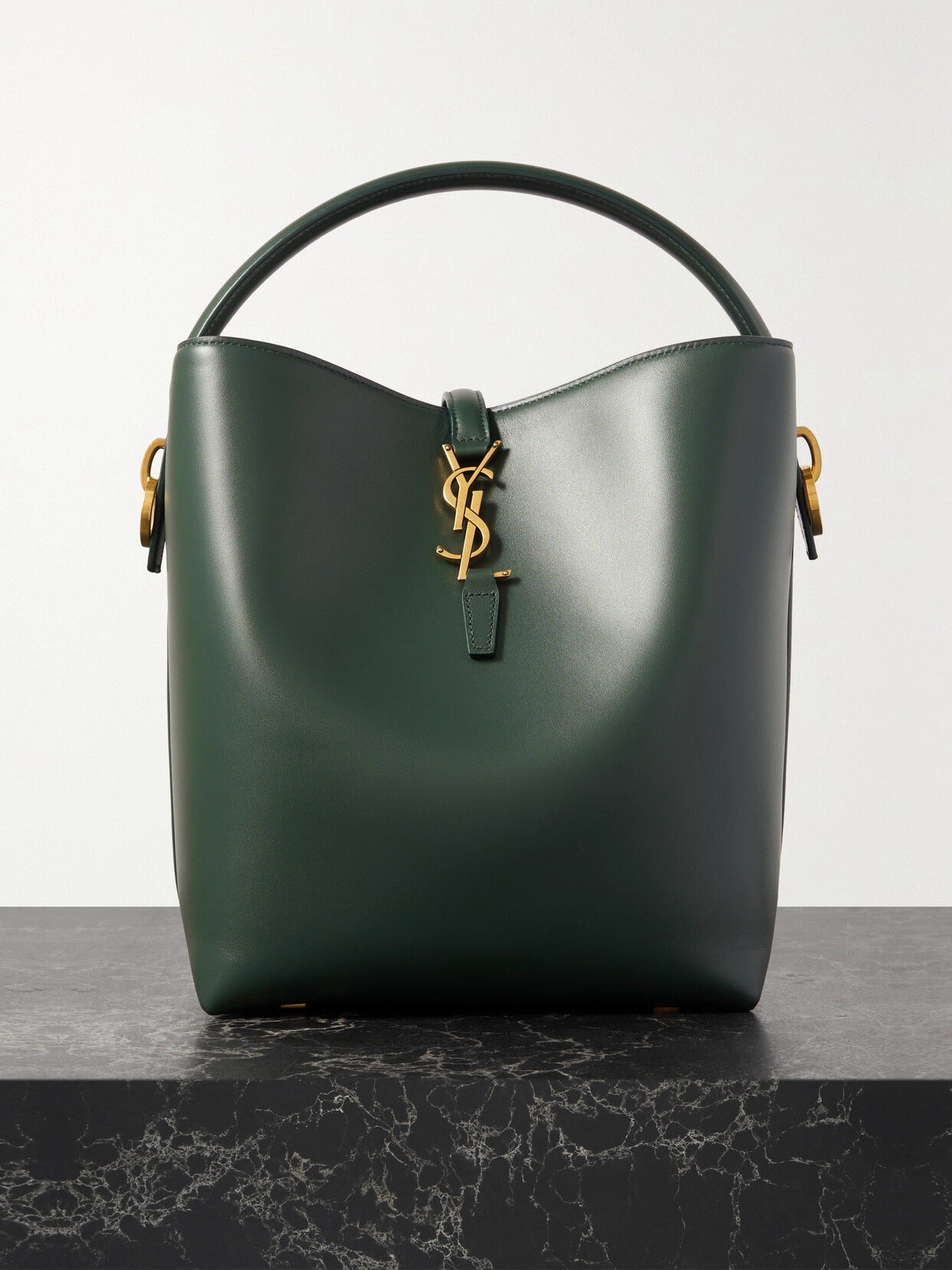 Shop Saint Laurent Le 37 Leather Bucket Bag In Green