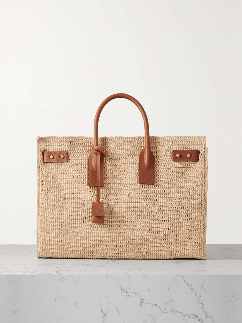 Saint Laurent Sac De Jour Medium Leather-trimmed Raffia Tote