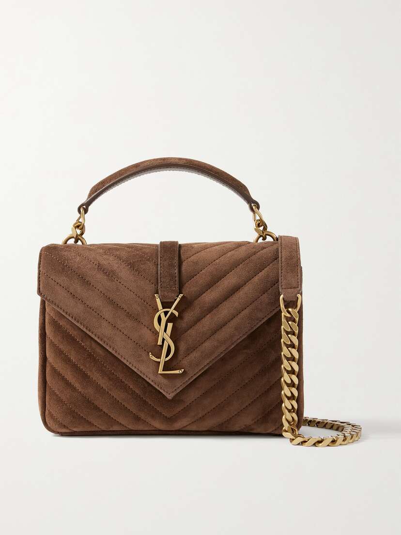 Saint Laurent College Medium Chain Quilted Suede Shoulder Bag