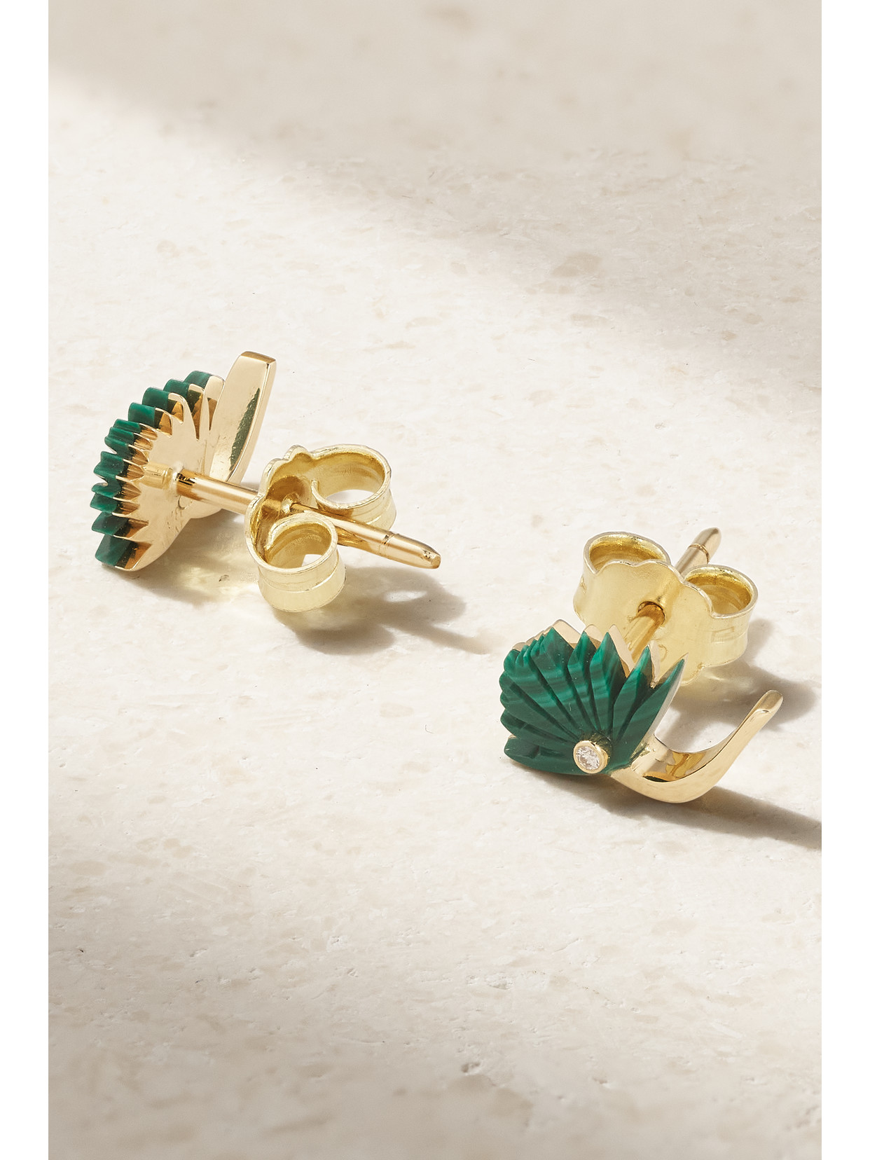 Shop L'atelier Nawbar 18-karat Gold, Malachite And Diamond Earrings