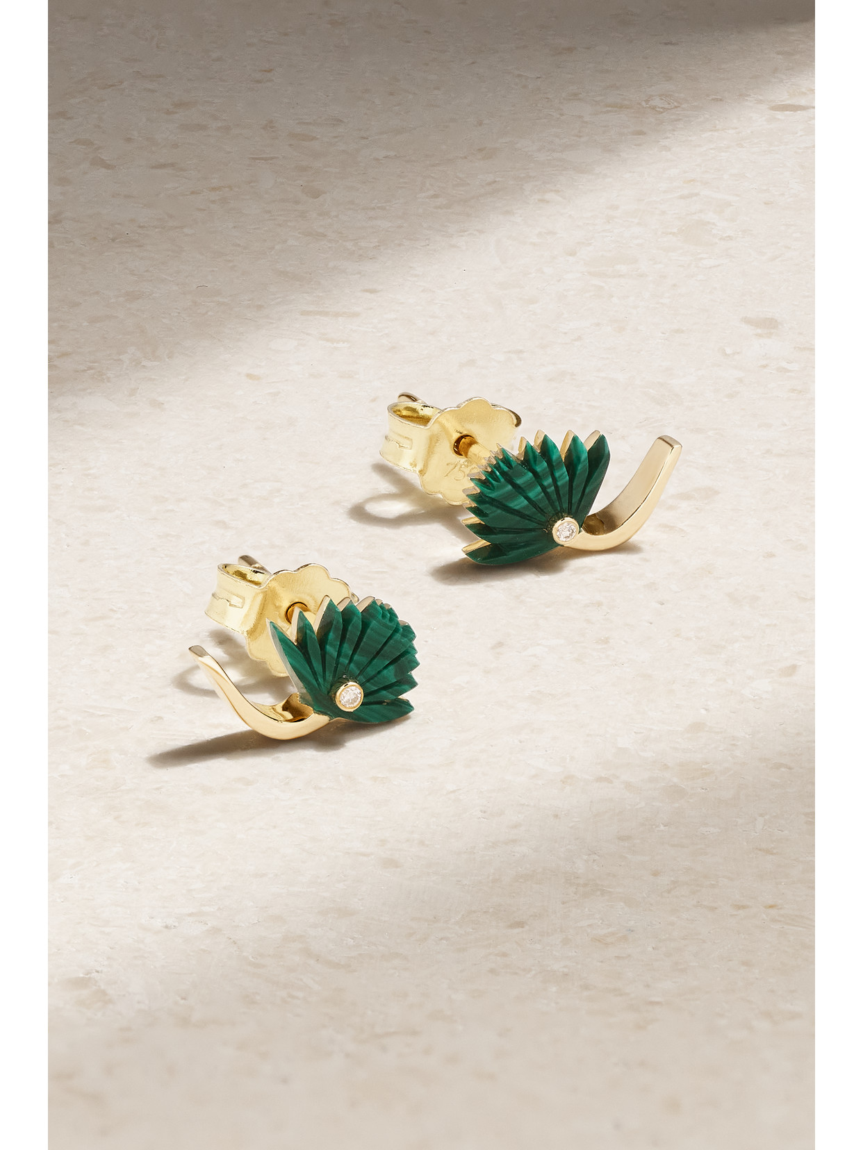 L'atelier Nawbar 18-karat Gold, Malachite And Diamond Earrings In Metallic