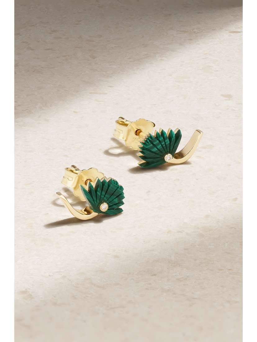 L’Atelier Nawbar 18-karat Gold, Malachite And Diamond Earrings