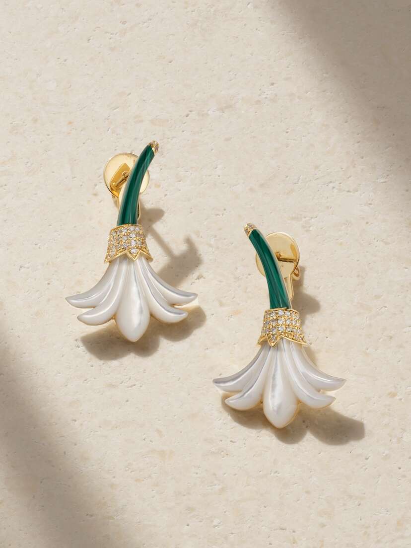 L’Atelier Nawbar Small Flower 18-karat Gold Multi-stone Earrngs