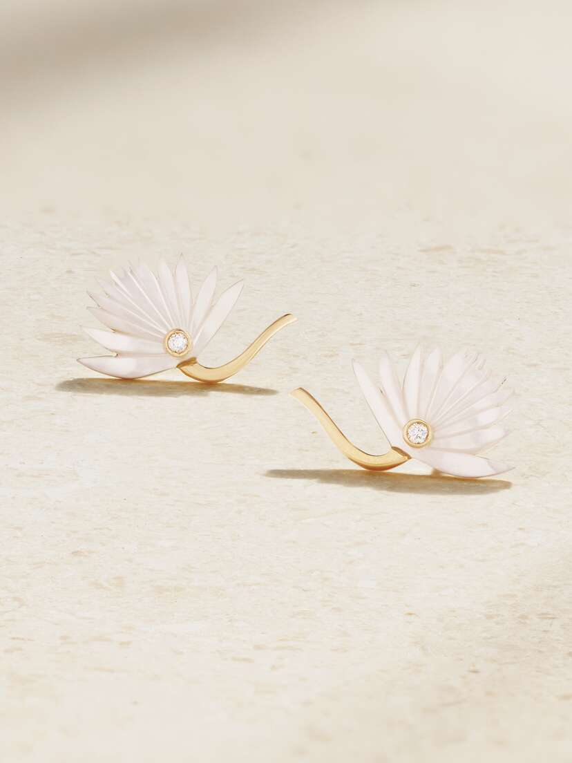 L’Atelier Nawbar 18-karat Gold, Mother-of-pearl And Diamond Earrings