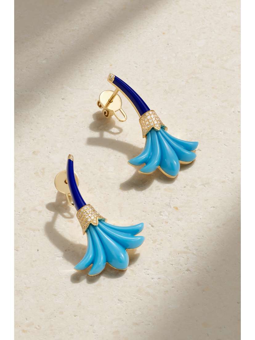 L’Atelier Nawbar Big Flower 18-karat Gold Multi-stone Earrings