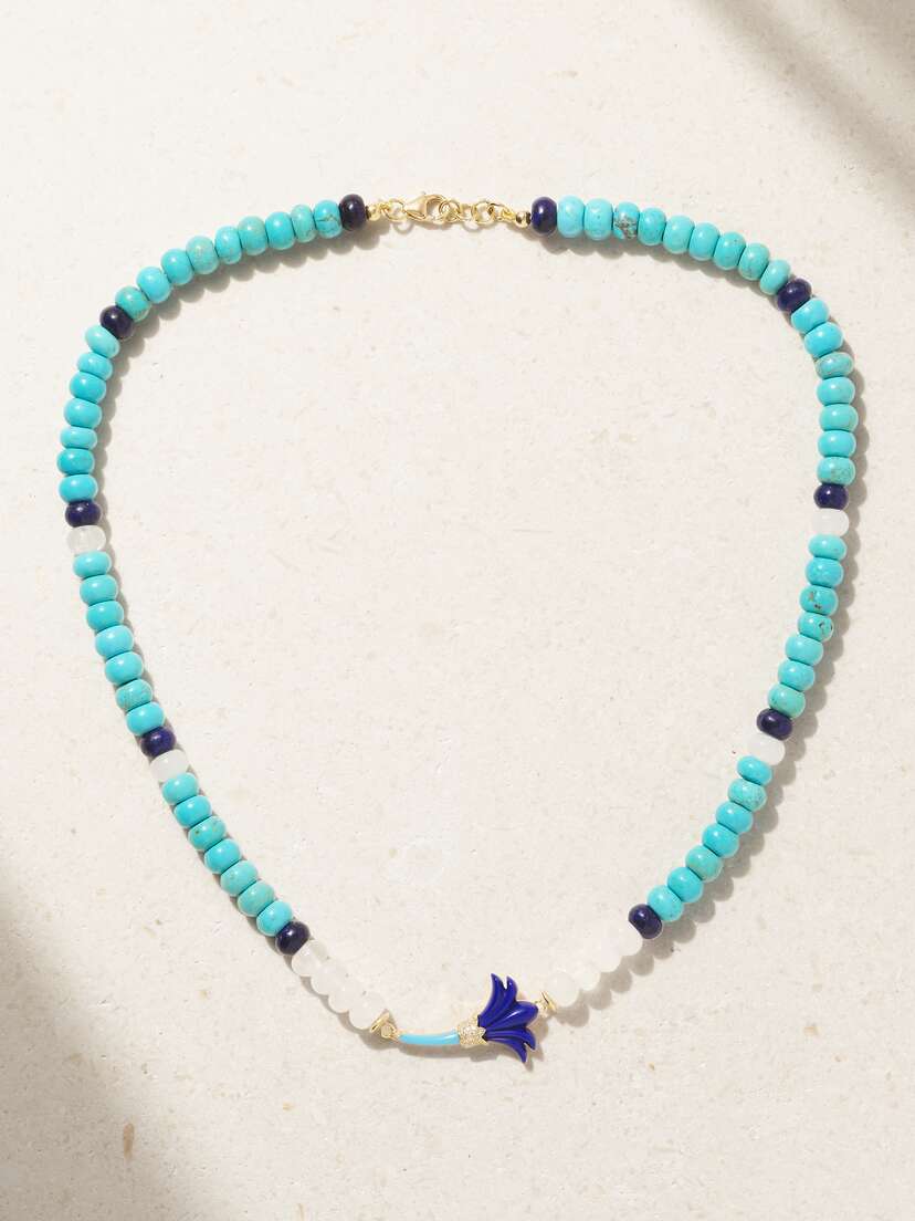 L’Atelier Nawbar Flower 18-karat Gold Multi-stone And Enamel Necklace