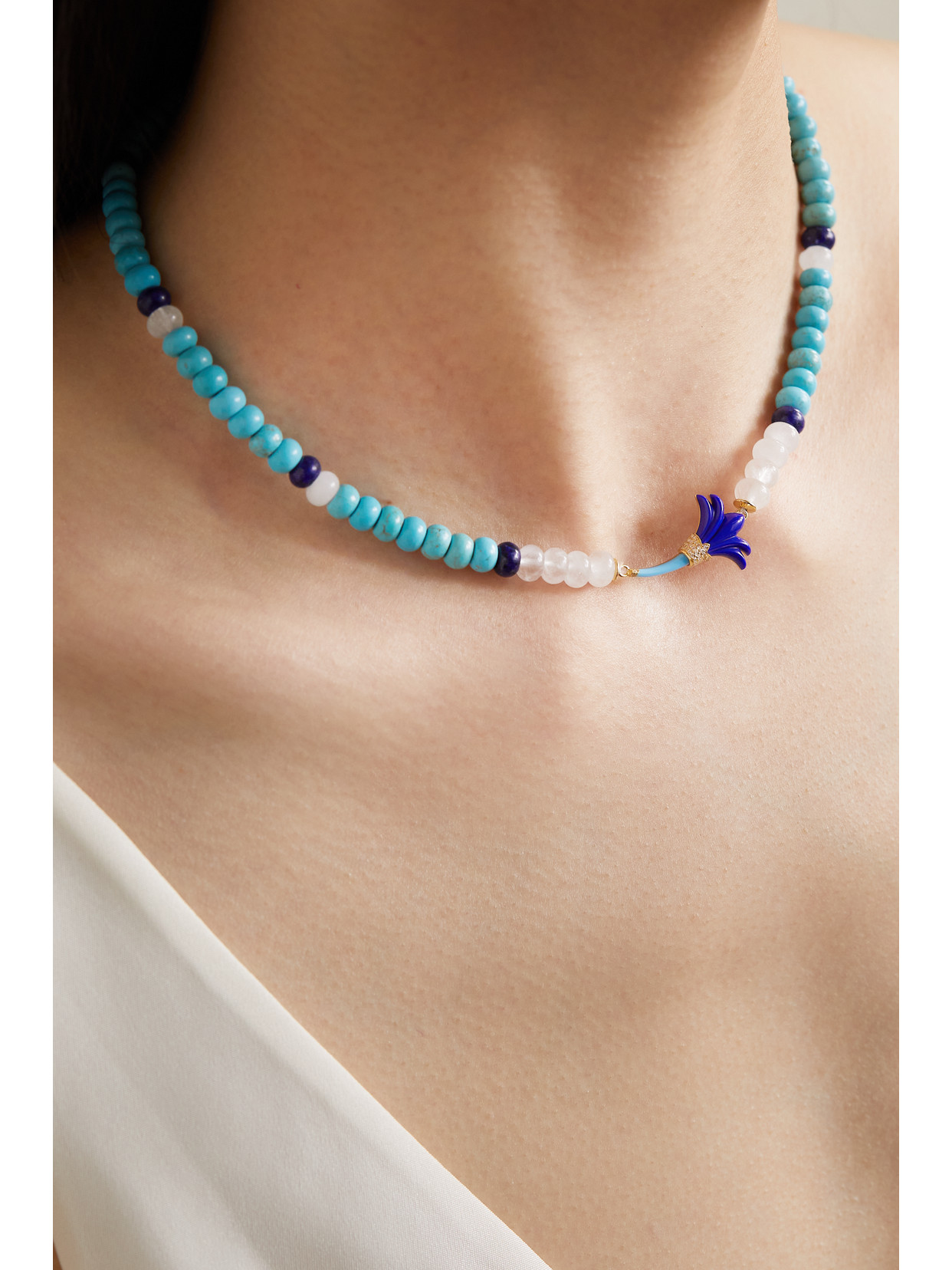 L'atelier Nawbar Flower 18-karat Gold Multi-stone And Enamel Necklace In Gold