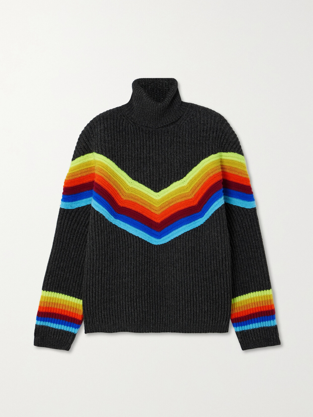 Christopher John Rogers Striped Ribbed Wool-blend Turtleneck Sweater - Multi