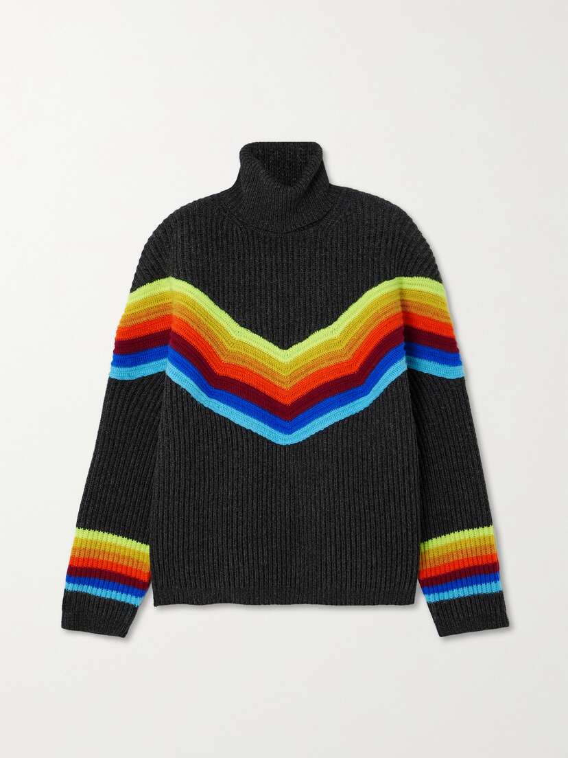 Christopher John Rogers Striped Ribbed Wool-blend Turtleneck Sweater