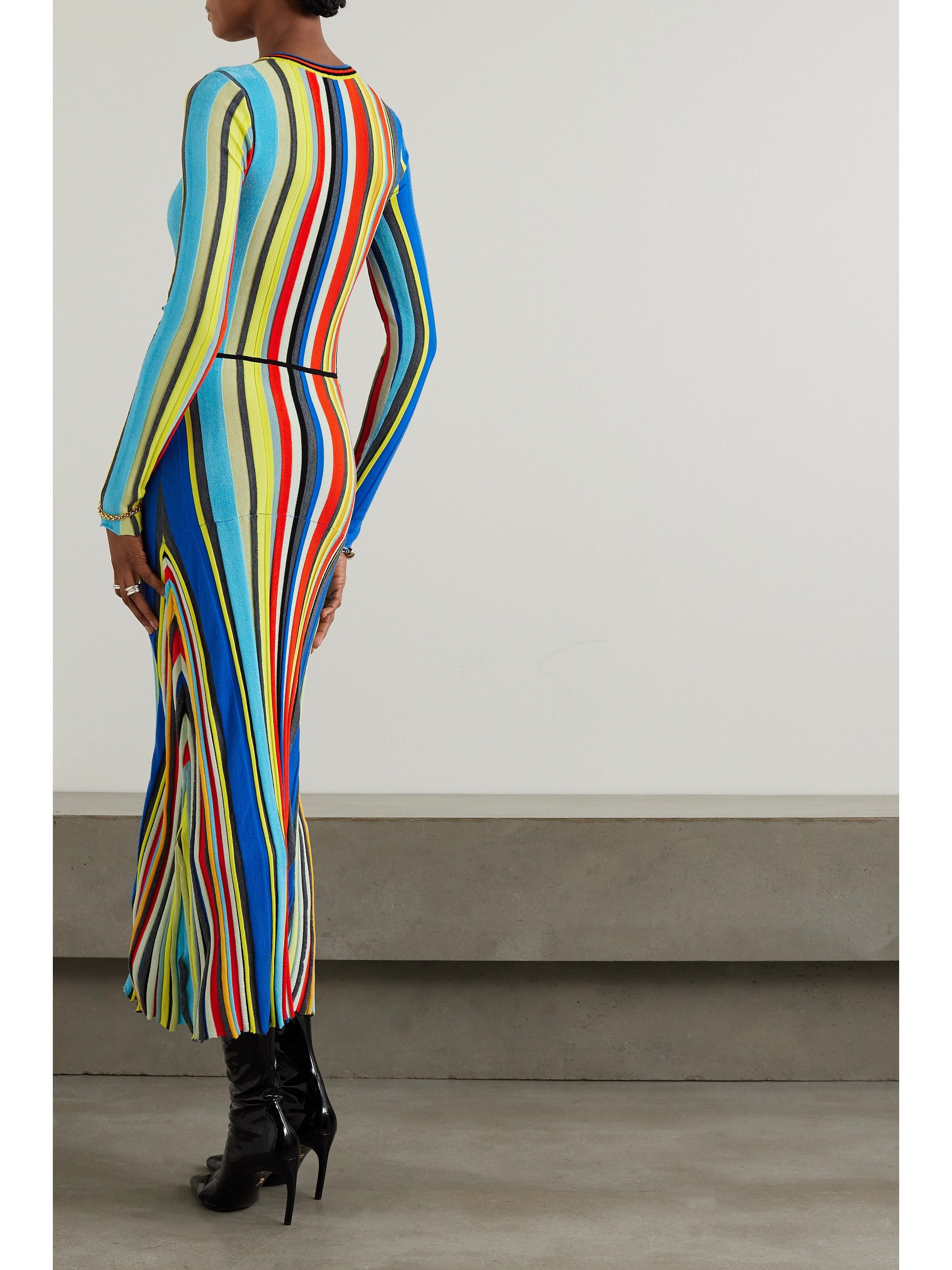 Christopher John Rogers Striped ribbed-knit maxi dress