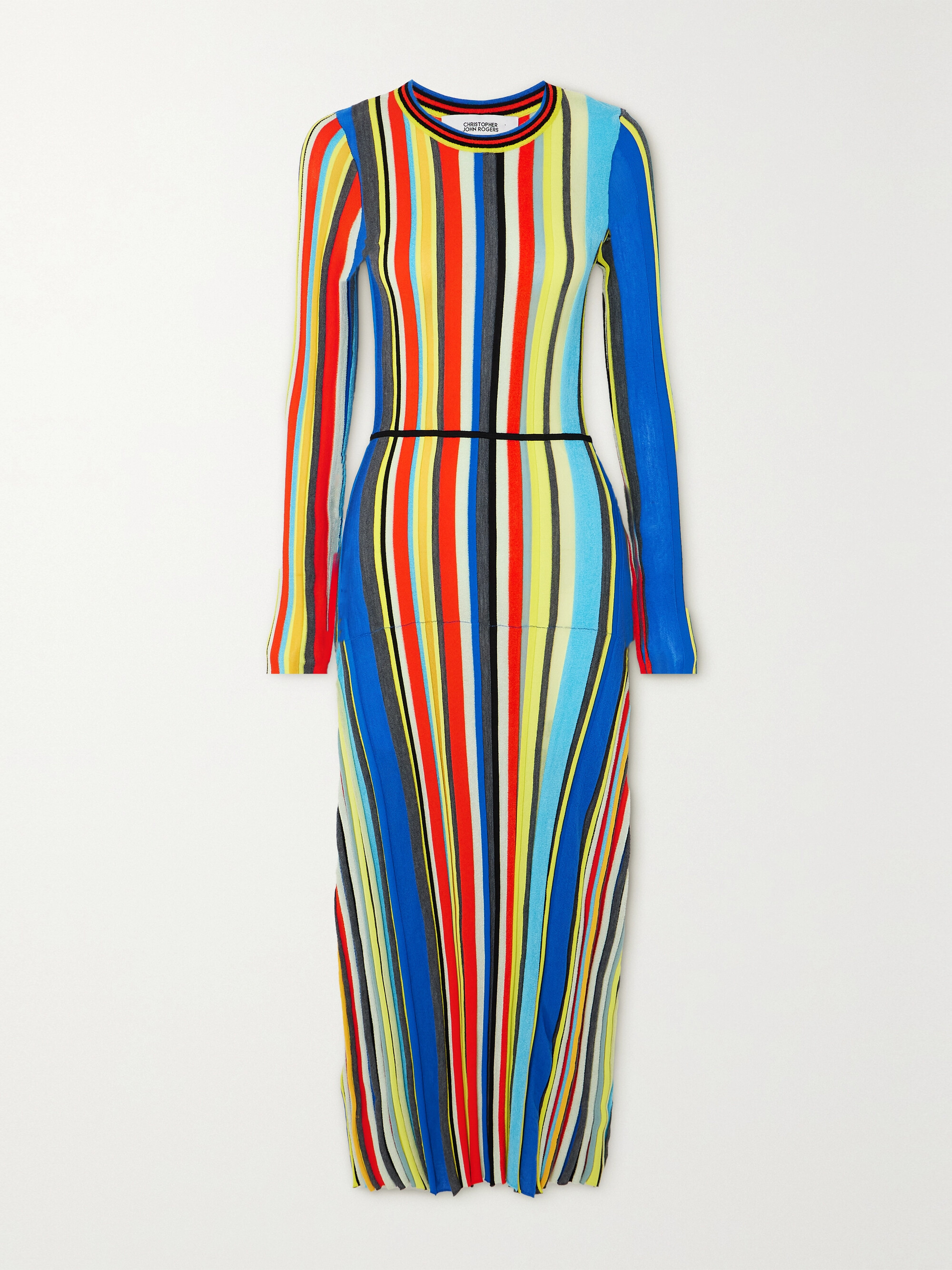 Christopher John Rogers Striped ribbed-knit maxi dress