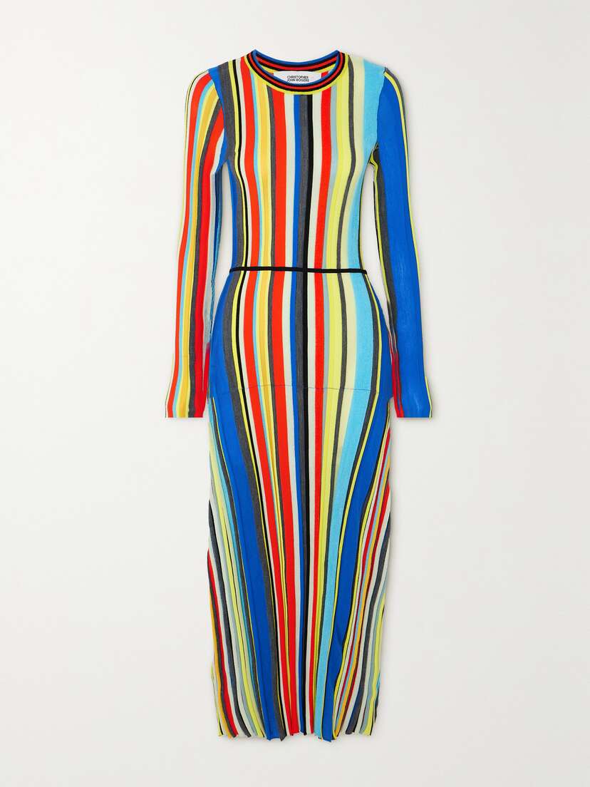Christopher John Rogers Striped Ribbed-knit Maxi Dress
