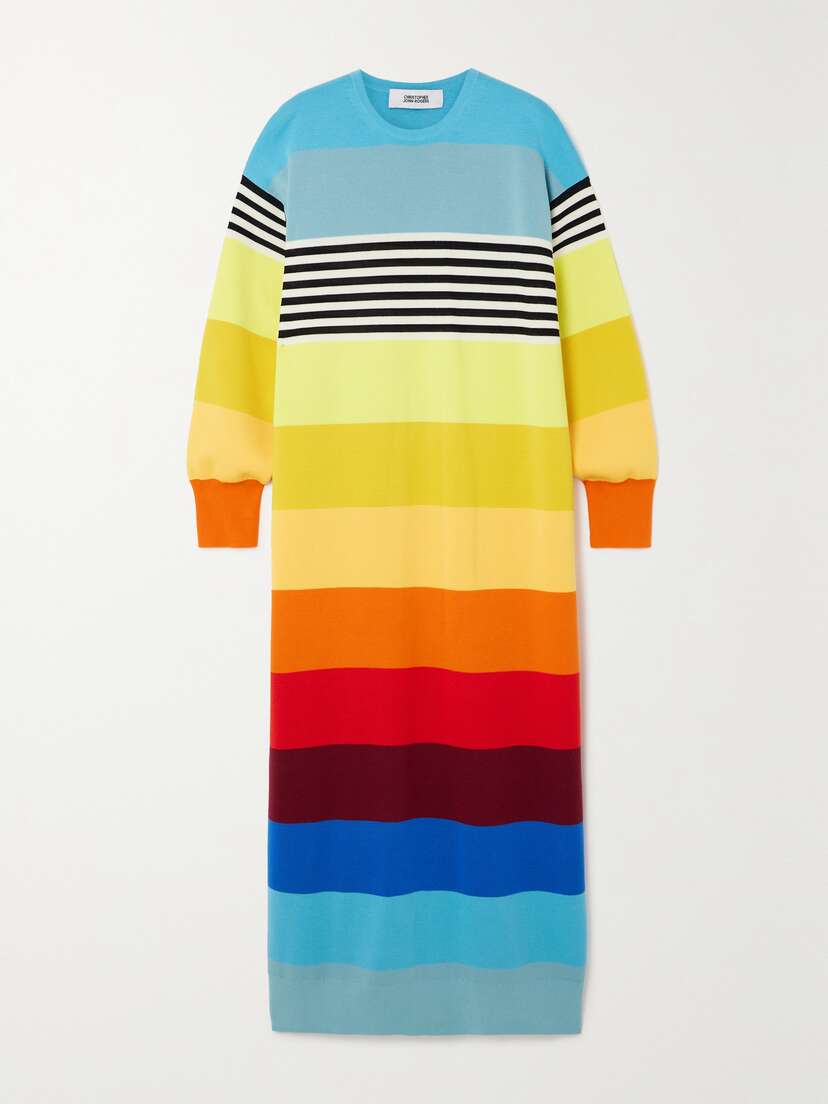 Christopher John Rogers Striped Wool-blend Maxi Dress