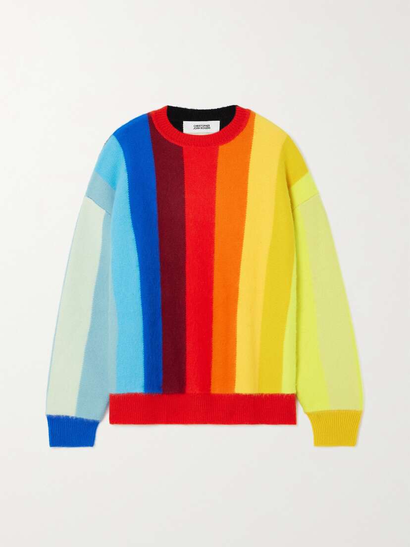 Christopher John Rogers Oversized Striped Brushed Wool Sweater - xx large