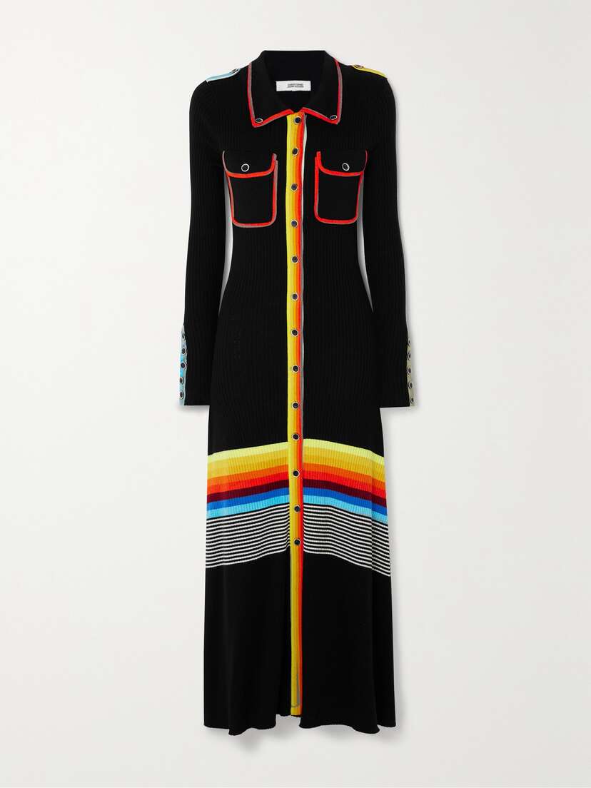 Christopher John Rogers Striped Ribbed Wool-blend Midi Shirt Dress