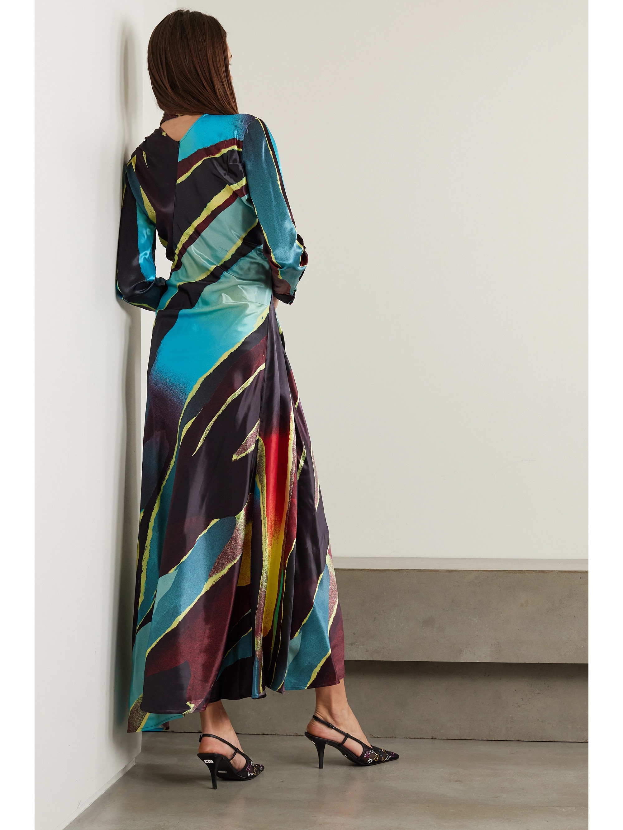 Christopher John Rogers Pussy-bow cutout printed satin maxi dress thumbnail