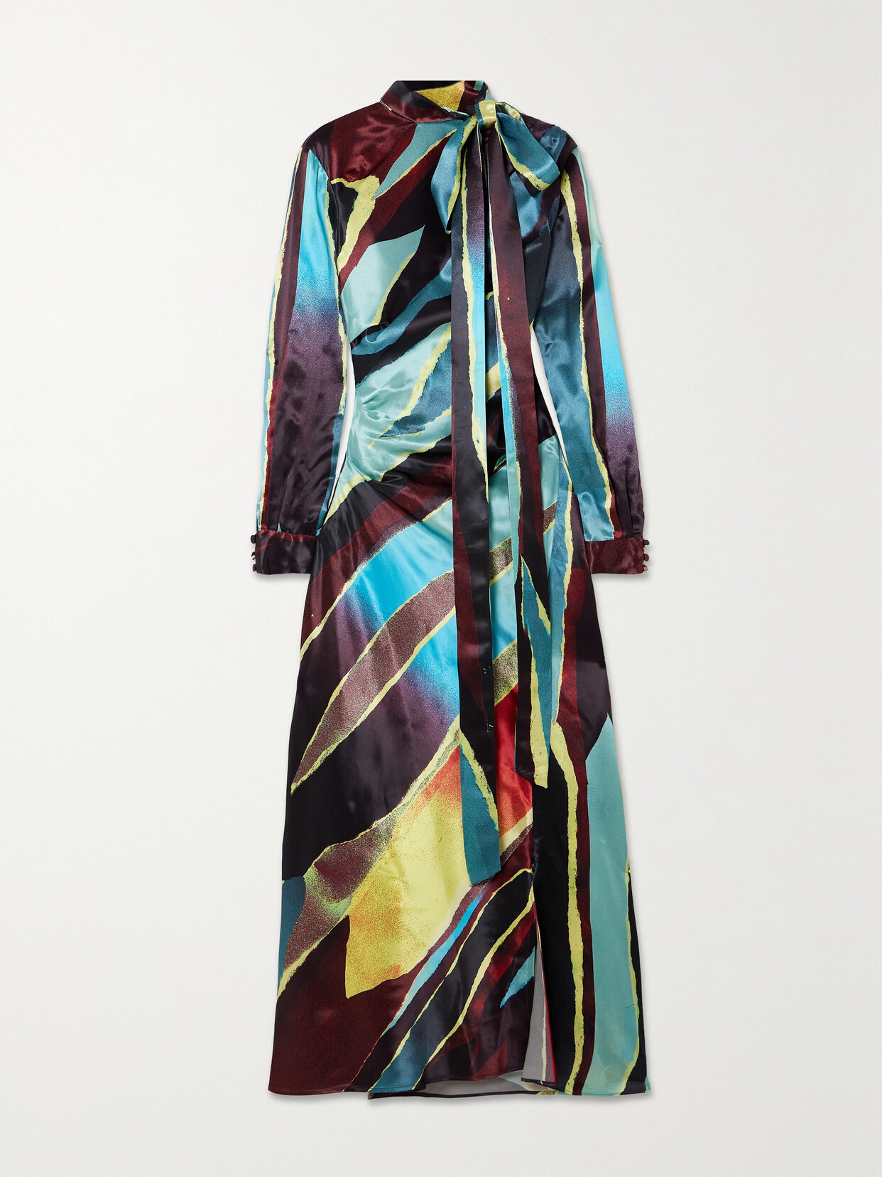 Shop Christopher John Rogers Pussy-bow Cutout Printed Satin Maxi Dress In Multi