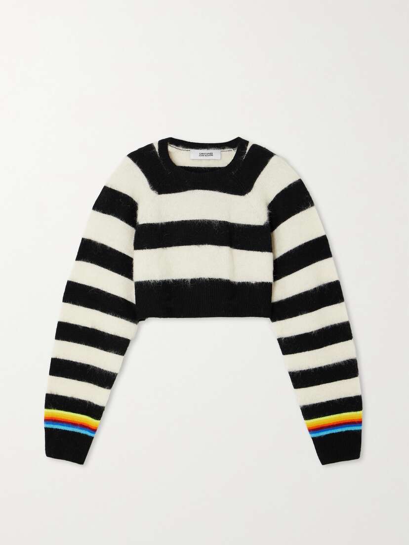 Christopher John Rogers Striped Brushed Wool-blend Sweater - x large