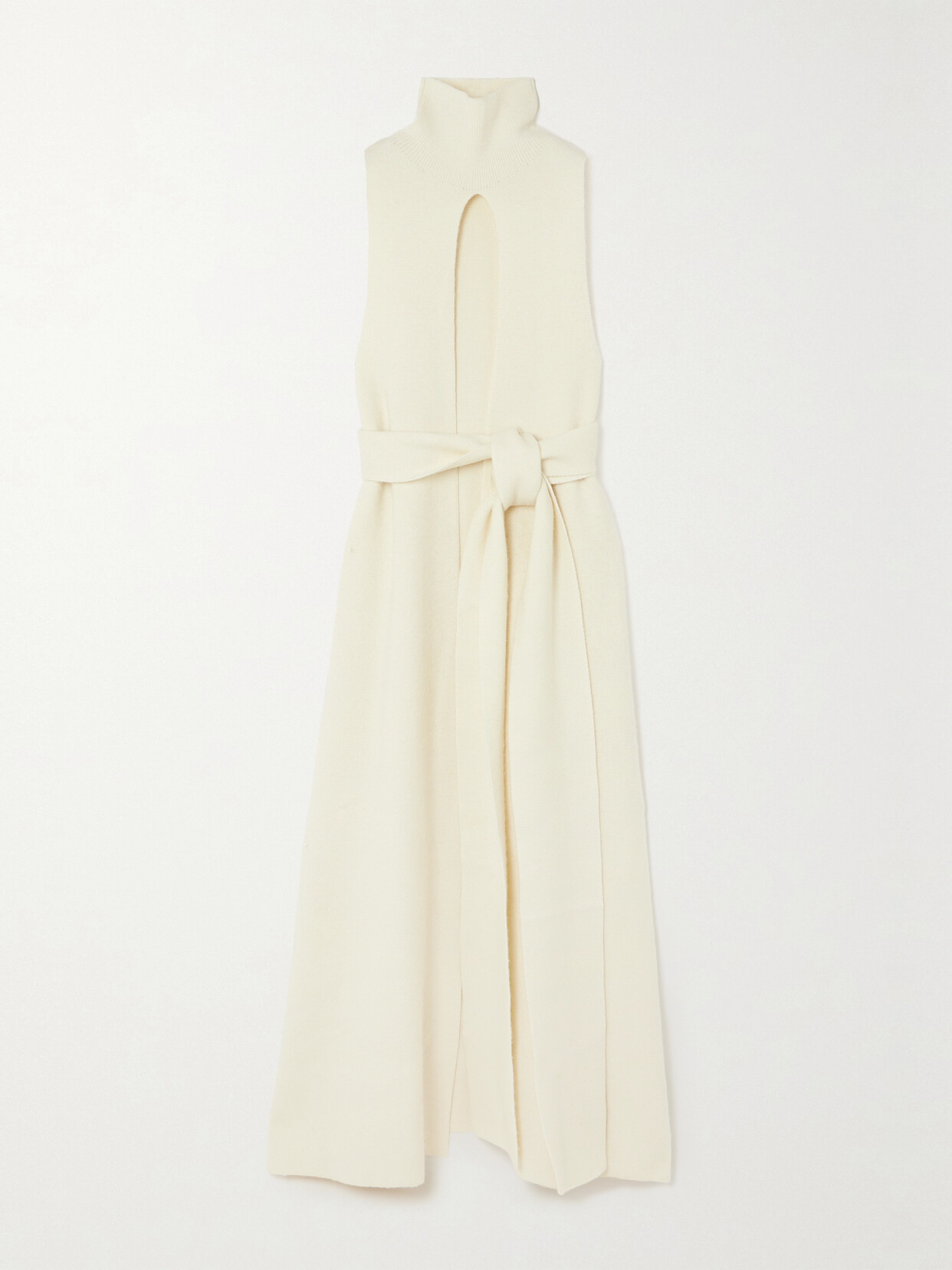 Christopher John Rogers Tie-waist Wool-blend Turtleneck Top In Ivory