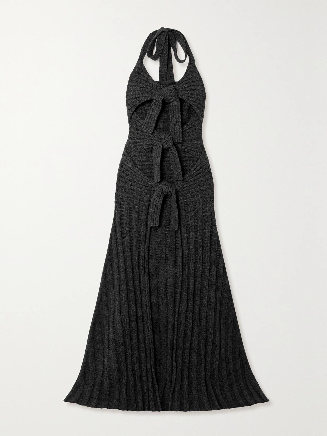 Christopher John Rogers Tie-front Ribbed Wool-blend Halterneck Top - Black