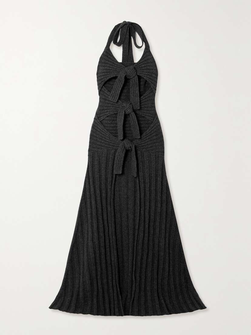 Christopher John Rogers Tie-front Ribbed Wool-blend Halterneck Top