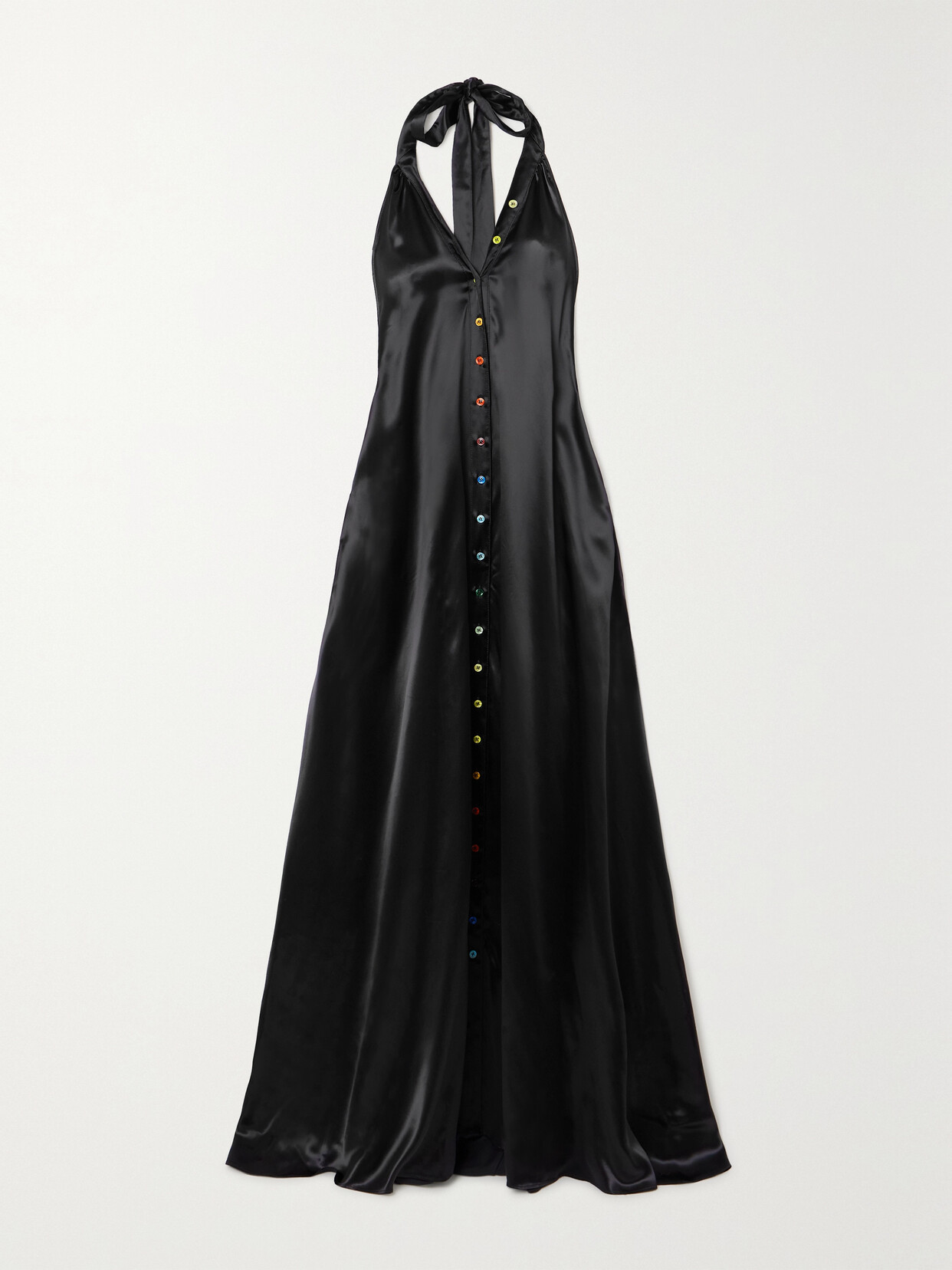 Christopher John Rogers Satin Halterneck Maxi Dress In Black