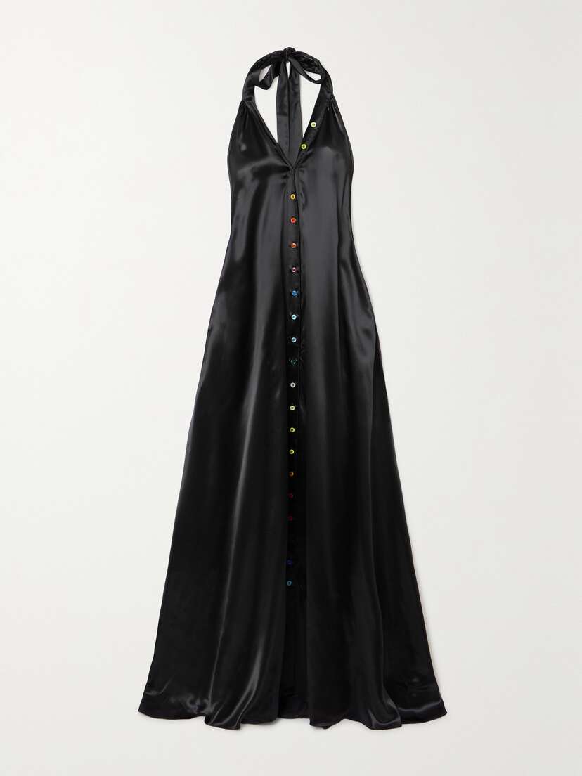 Christopher John Rogers Satin Halterneck Maxi Dress