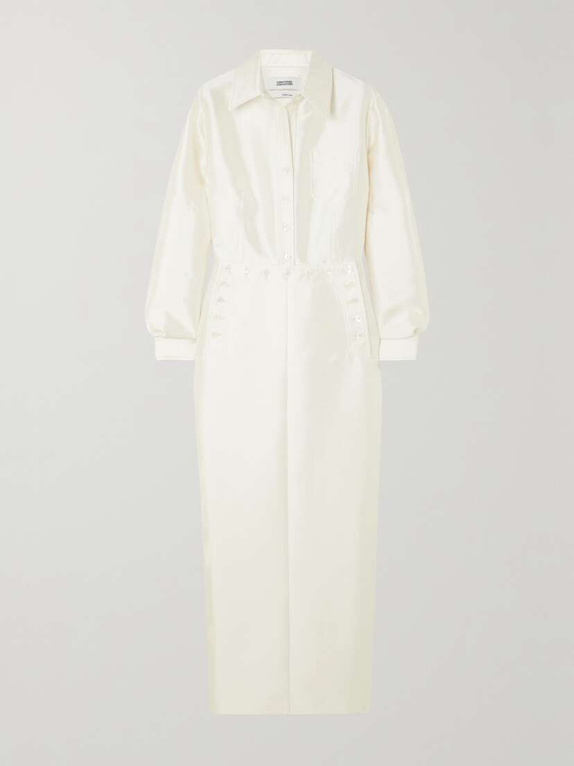 Christopher John Rogers Button-embellished Lace-up Satin Maxi Dress