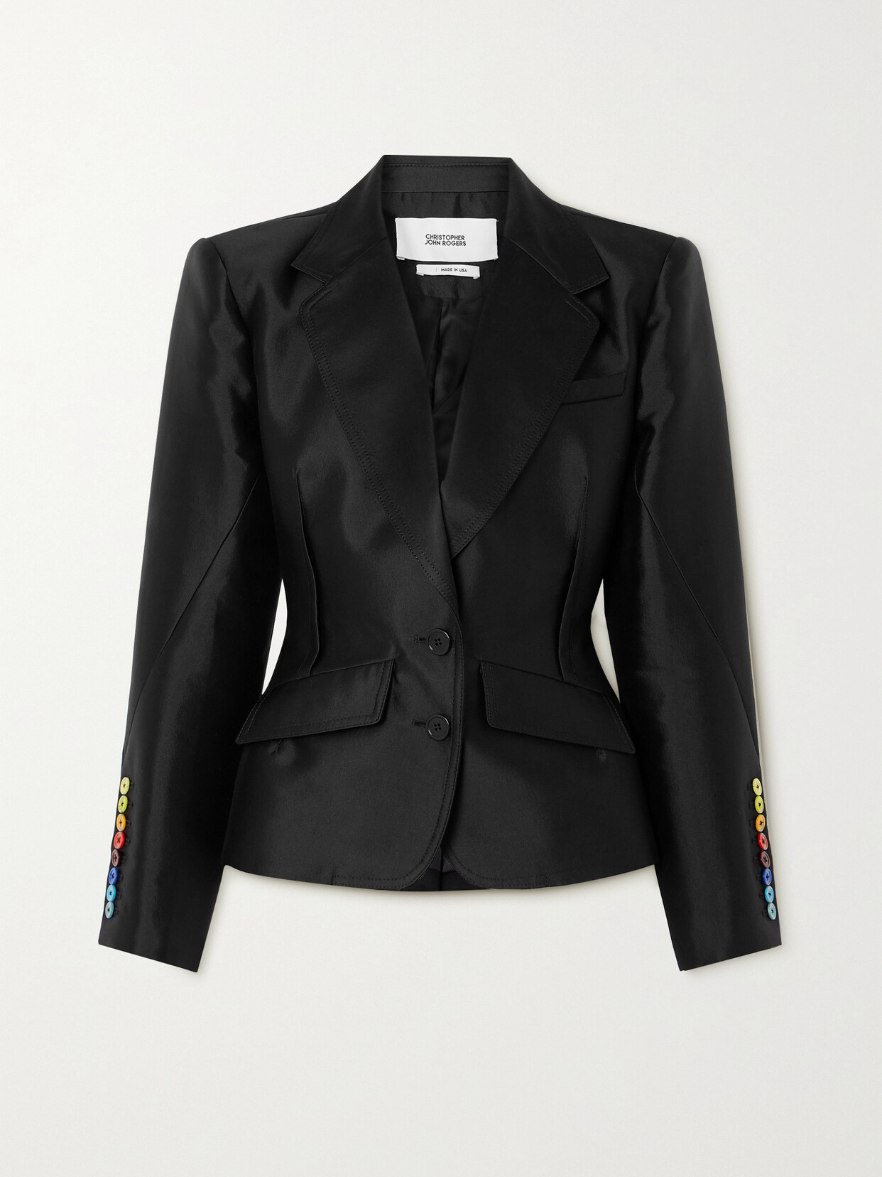 Christopher John Rogers Gathered Silk And Wool-blend Twill Blazer In Black