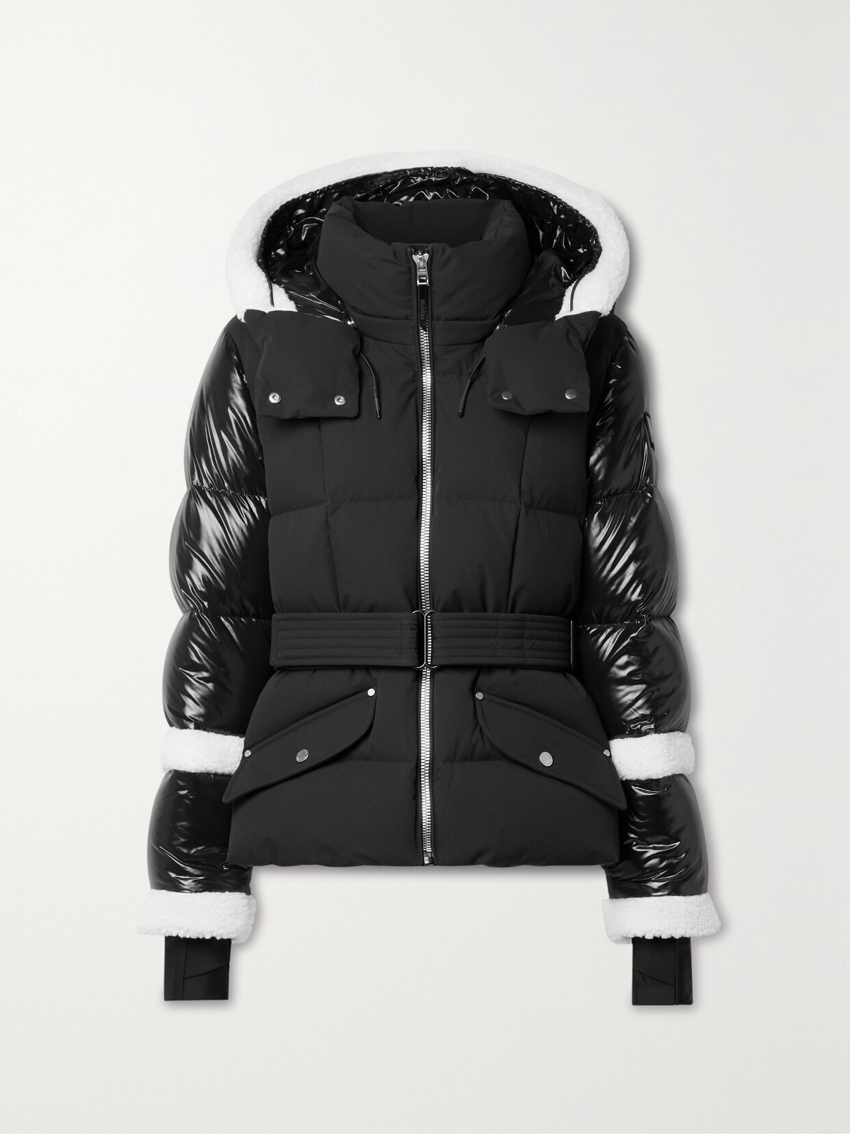 Rudsak + Net Sustain Audrey Belted Hooded Fleece-trimmed Quilted Stormshell Down Ski Jacket In Black