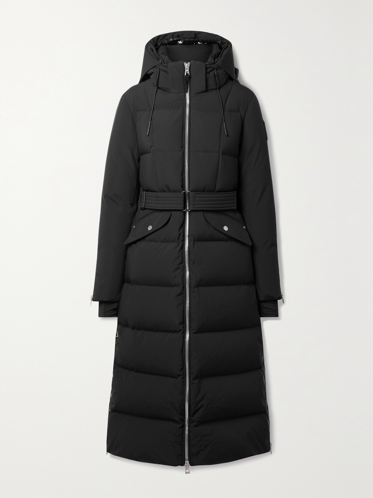 Rudsak + Net Sustain Cali Belted Quilted Paneled Stormshell Down Coat In Black