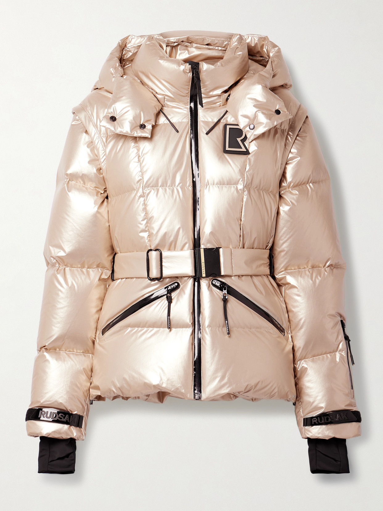 Rudsak + Net Sustain Heidi Convertible Hooded Quilted Smart-stretch Down Ski Jacket In Gold