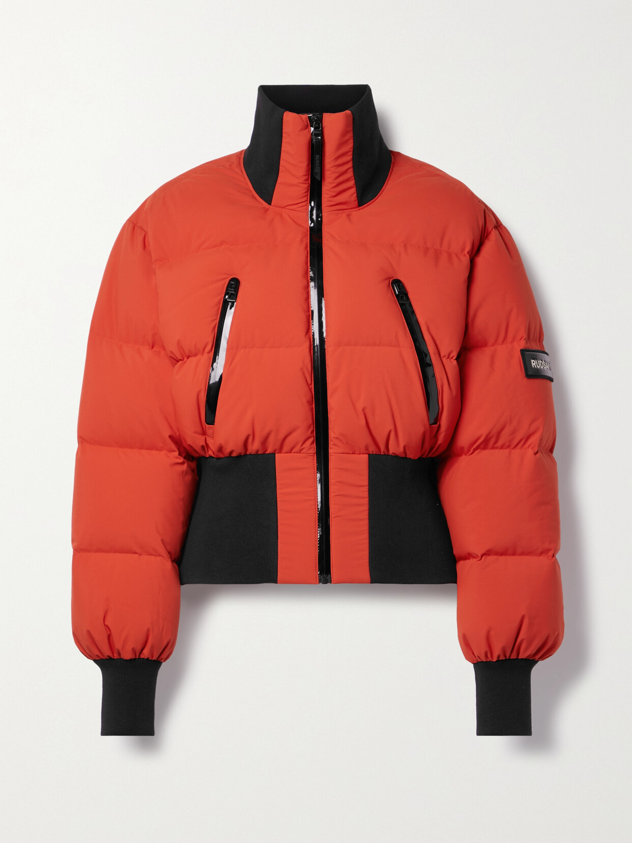 Rudsak + Net Sustain Ady Ribbed-knit Trimmed Quilted Soft-stretch Down Ski Jacket In Orange