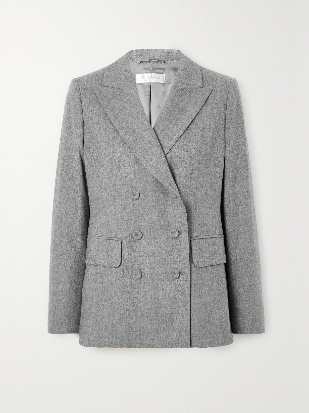 Max Mara Landa Double-breasted Wool-blend Flannel Blazer In Gray