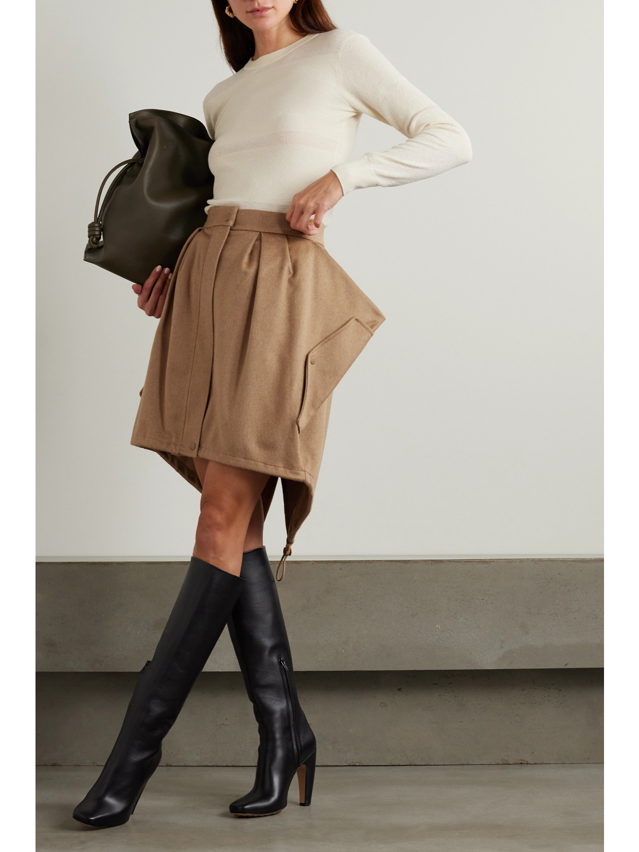 Max Mara Ritmo Pleated Wool Mini Skirt In Brown