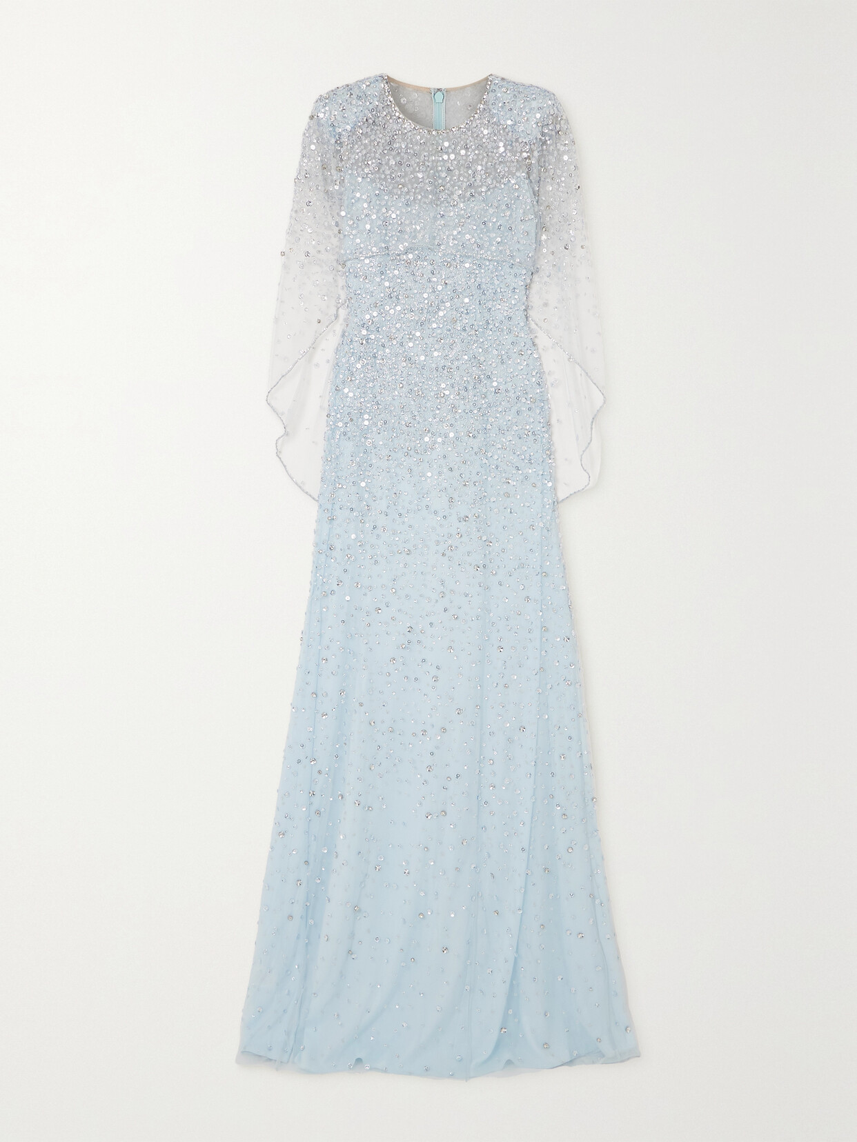 Jenny Packham Nettie Cape-effect Embellished Tulle Gown In Blue