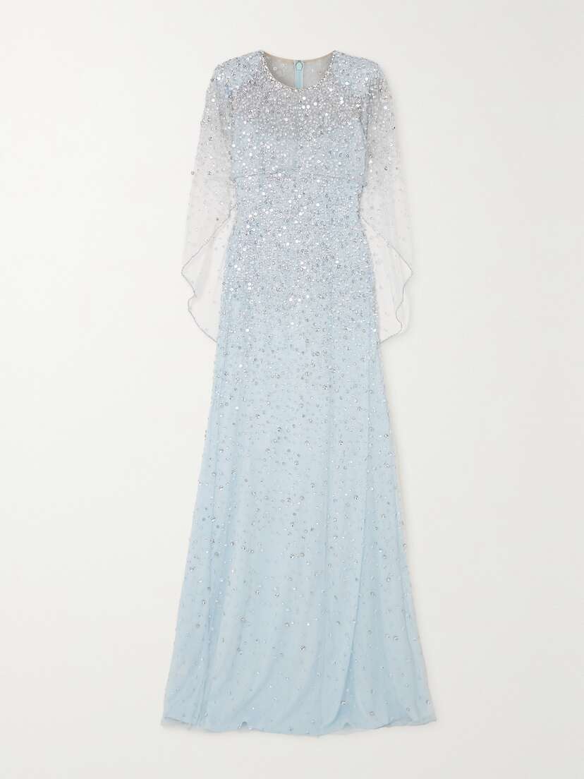Jenny Packham Nettie Cape-effect Embellished Tulle Gown - UK 22