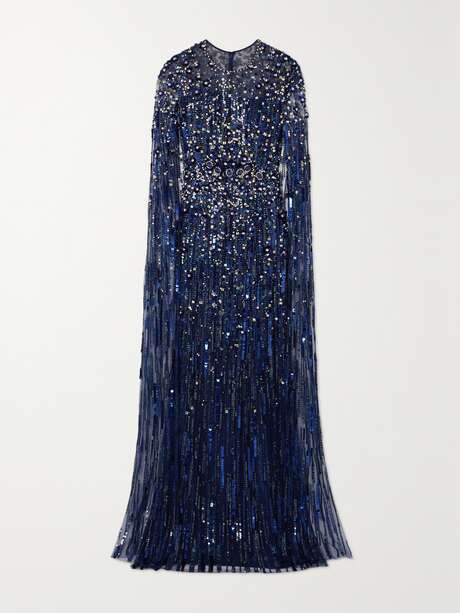 JENNY PACKHAM Cape-effect embellished tulle gown | NET-A-PORTER