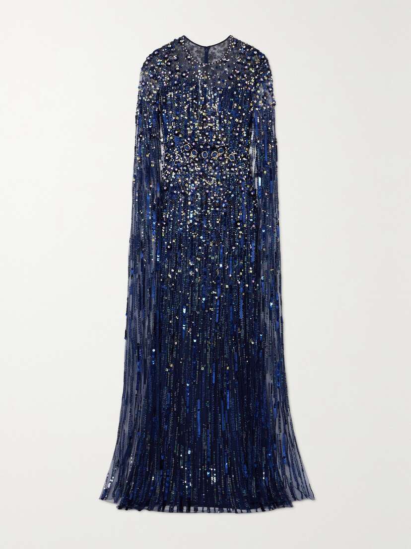 Jenny Packham Cape-effect Embellished Tulle Gown - UK 22