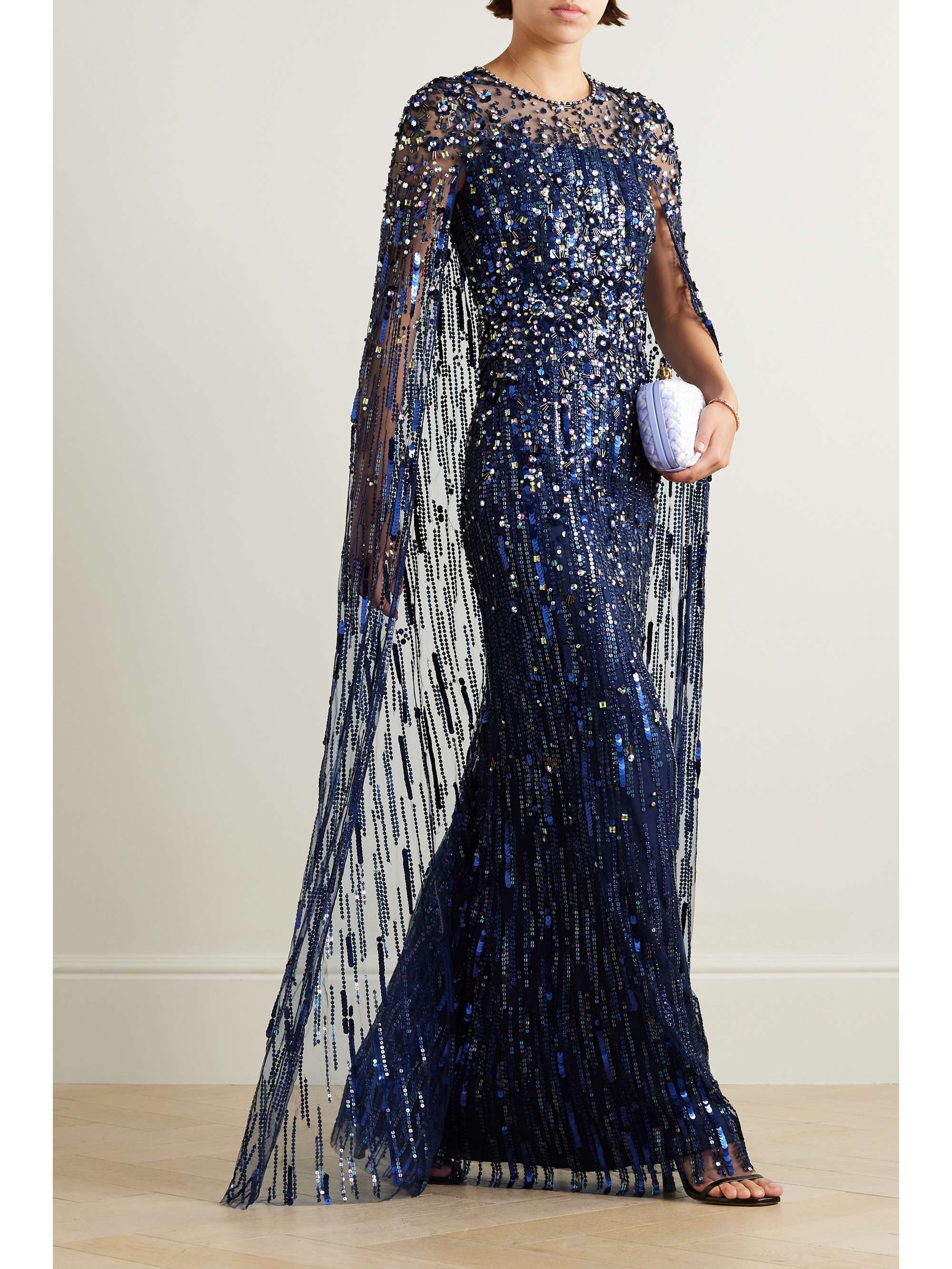 JENNY PACKHAM Cape-effect embellished tulle gown | NET-A-PORTER