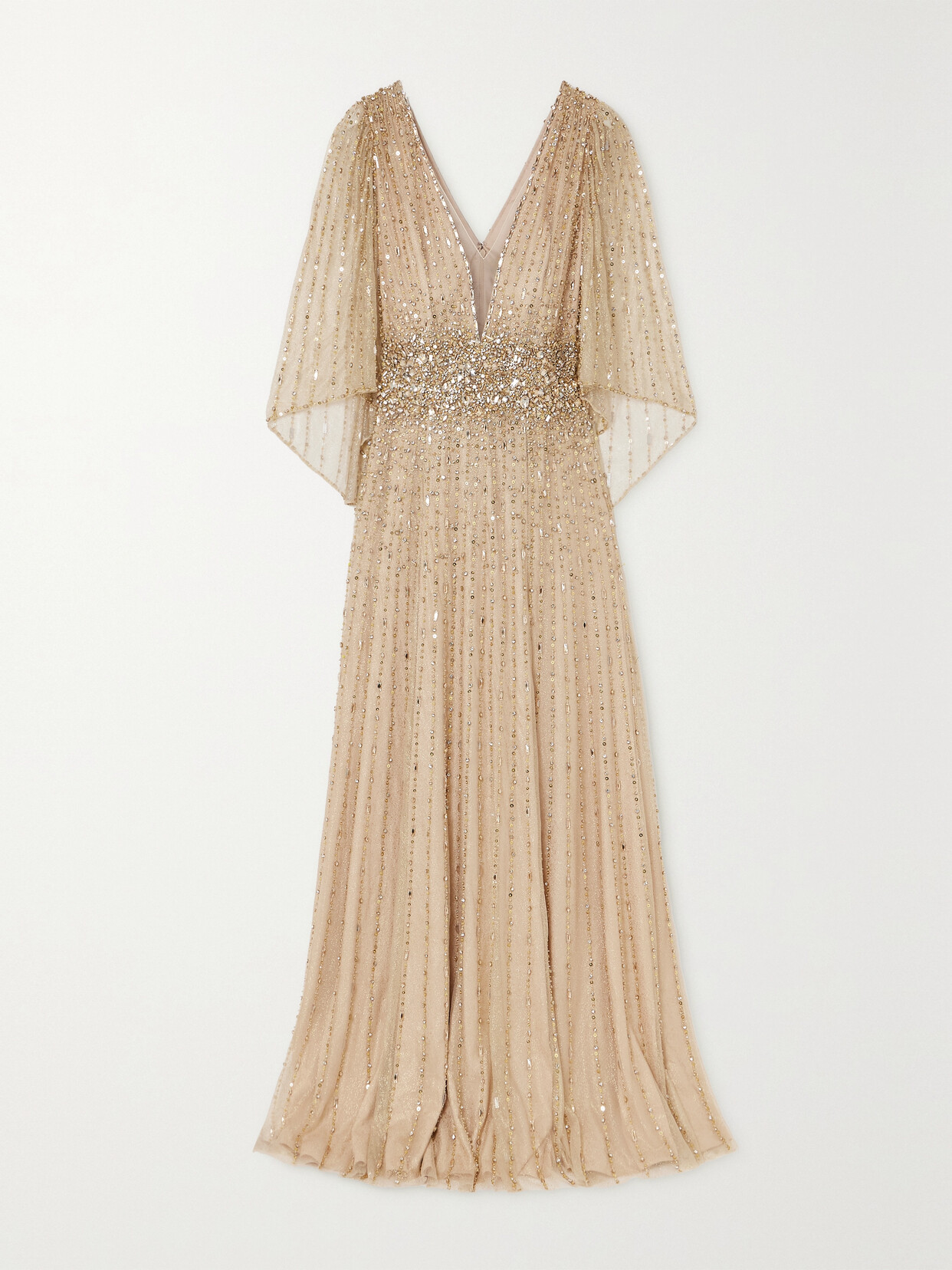 Jenny Packham - Sissy Cape-effect Embellished Tulle Gown - Gold