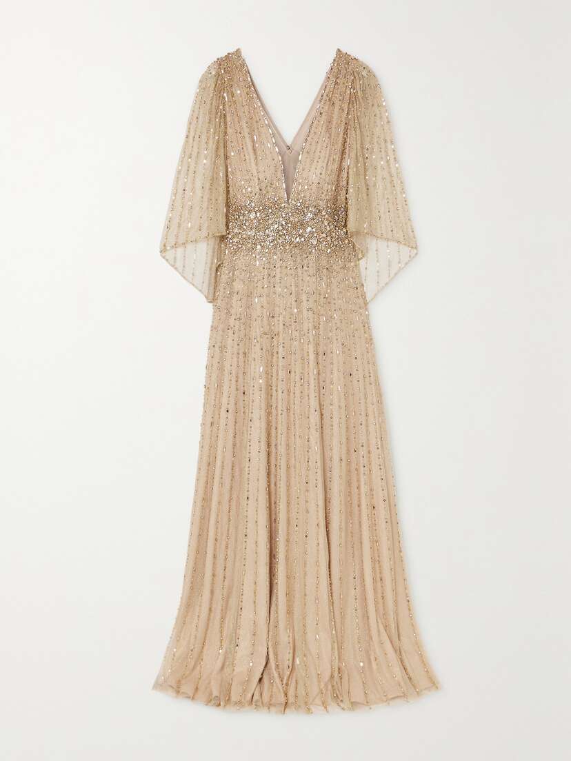 Jenny Packham Sissy Cape-effect Embellished Tulle Gown - UK 22