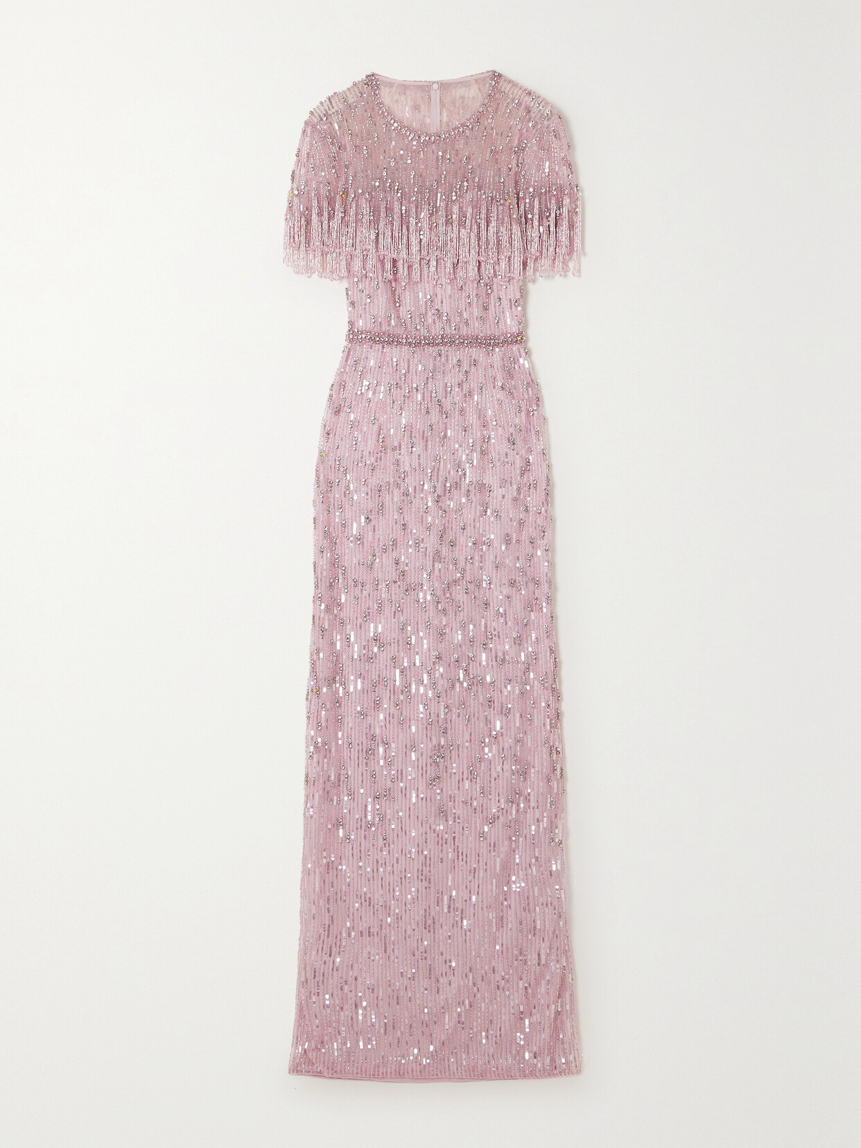 Jenny Packham Meline Fringed Embellished Tulle Gown In Pink