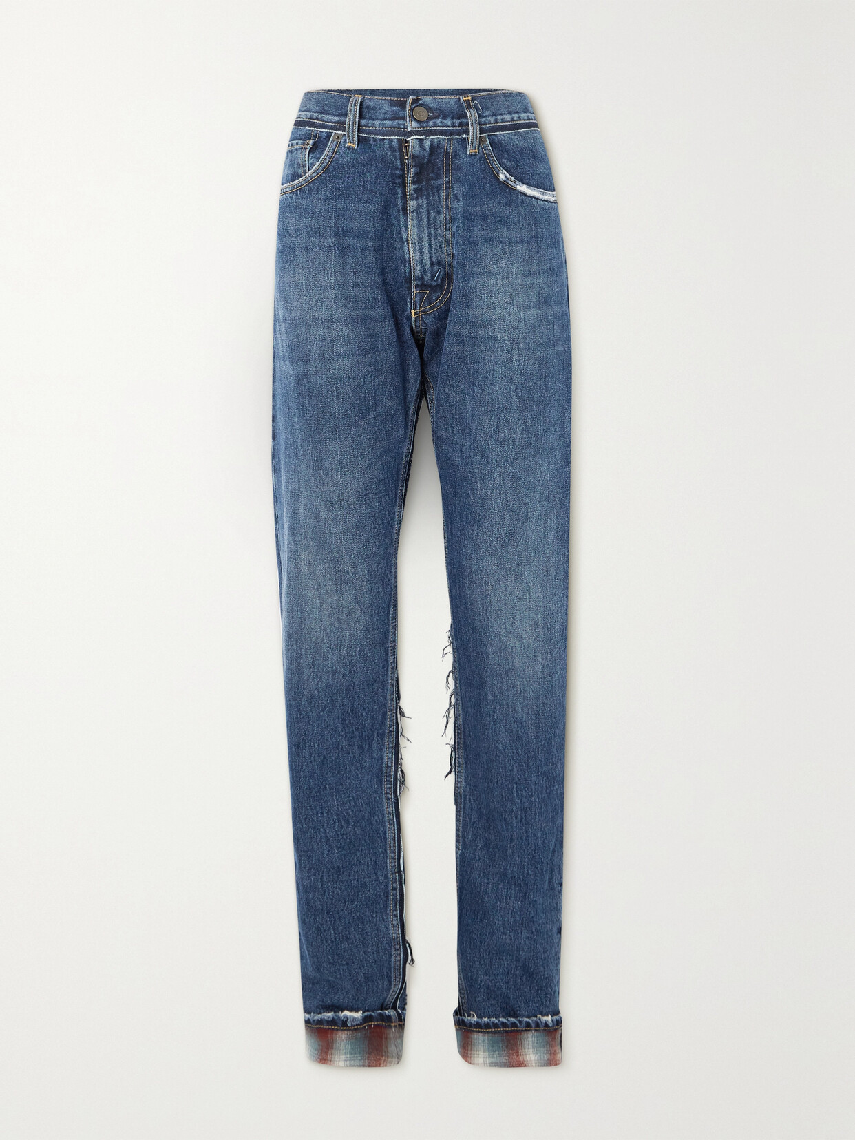 Maison Margiela - Wool-trimmed Distressed Mid-rise Straight-leg Jeans - Blue