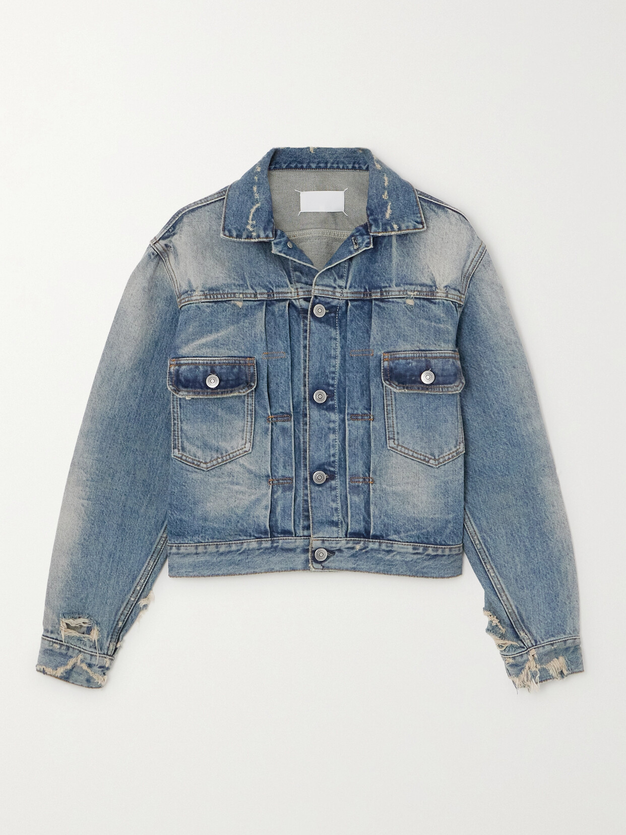 Maison Margiela Cropped Distressed Denim Jacket - Blue