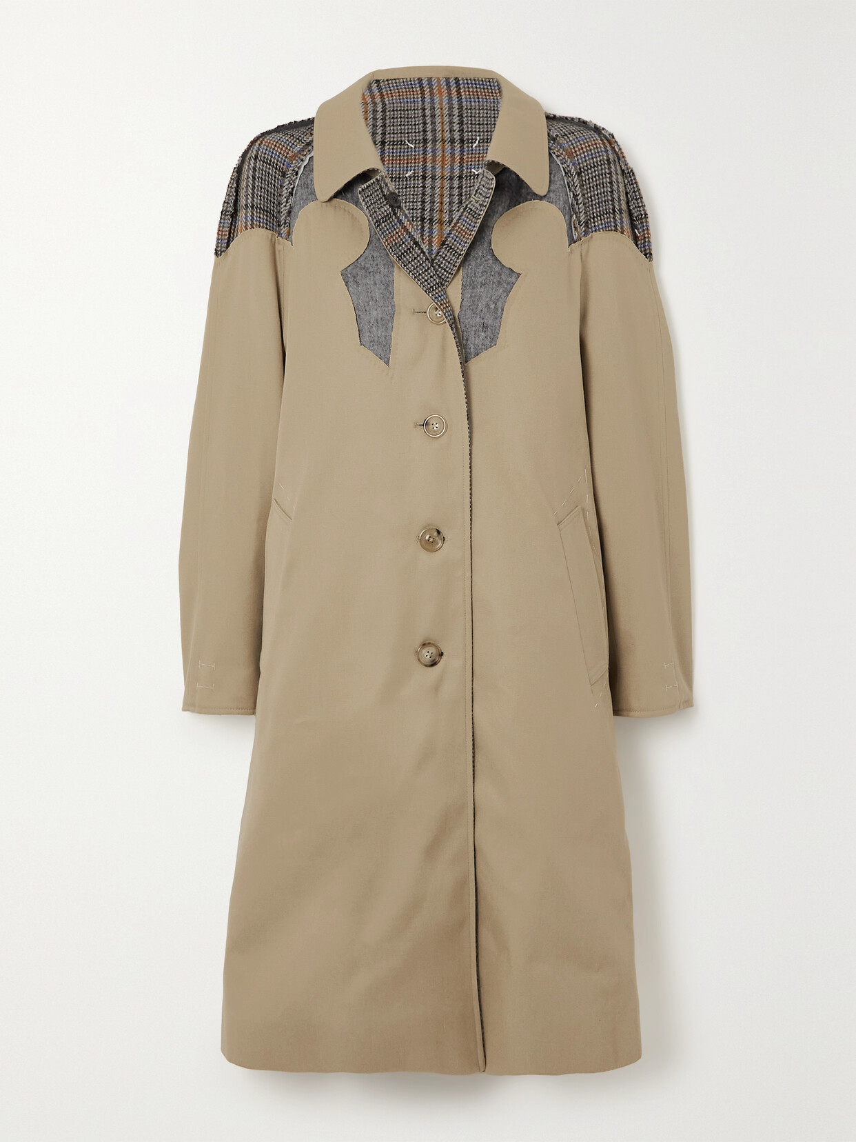 Maison Margiela - Reversible Checked Tweed And Felt-paneled Gabardine Trench Coat - Neutrals