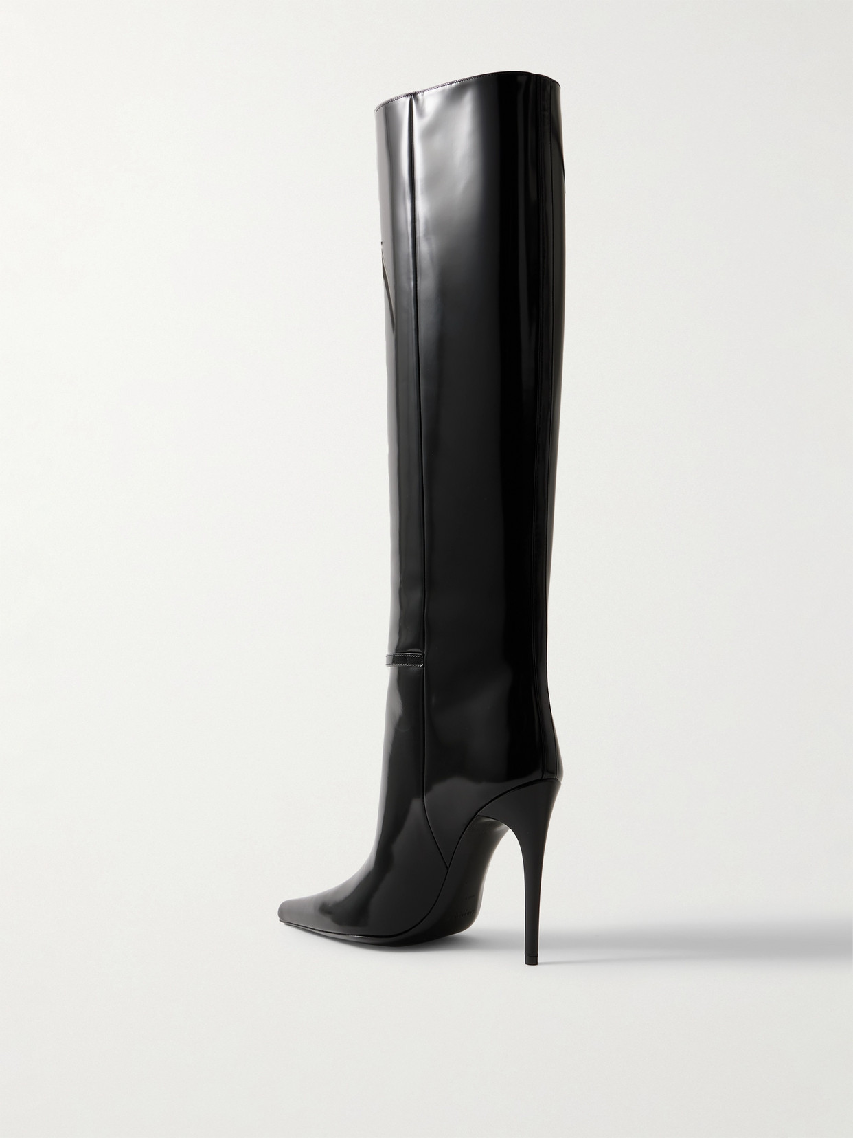 Shop Saint Laurent Vendome Buckled Glossed-leather Knee Boots In Black