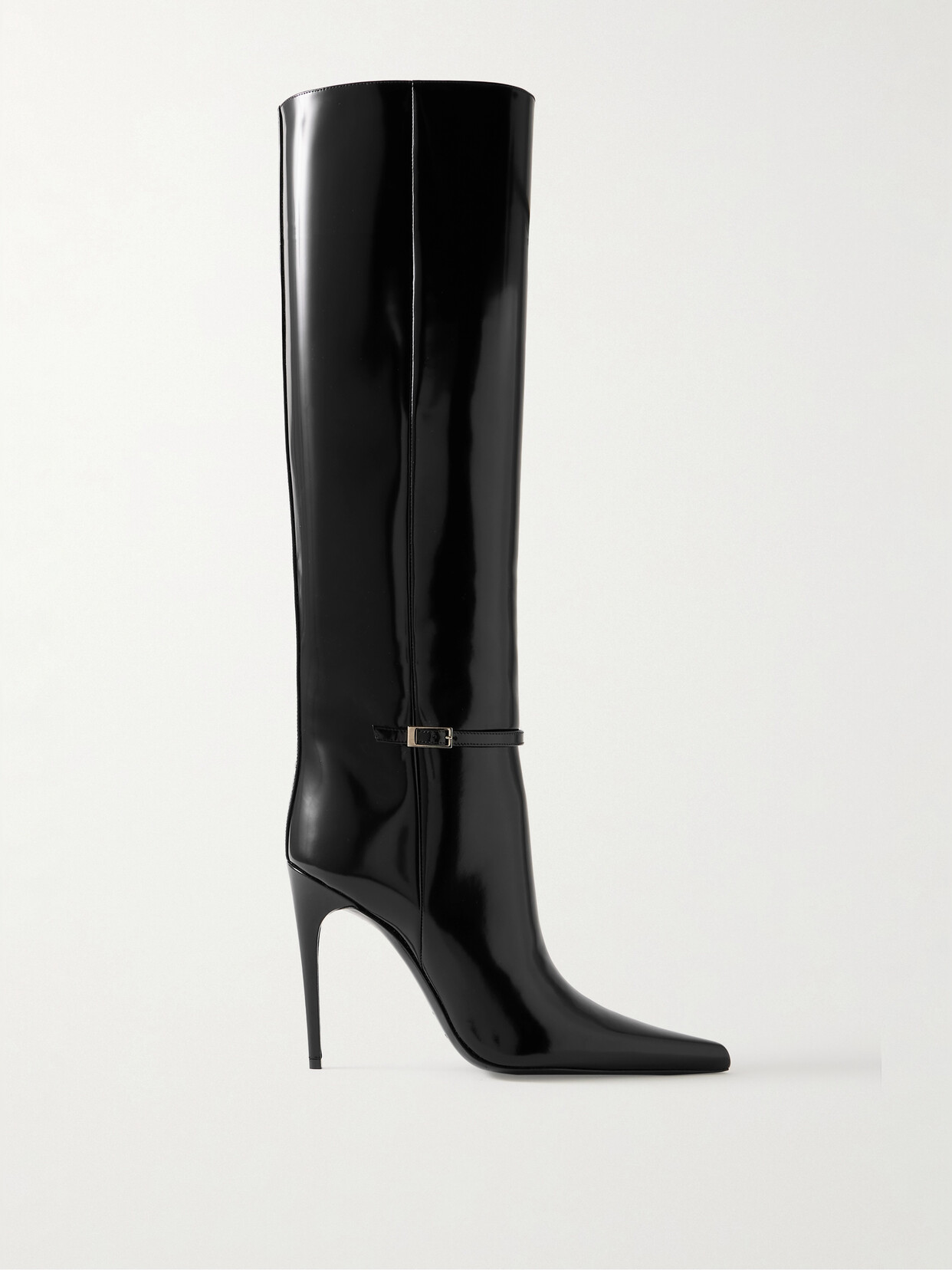 Saint Laurent Vendome Buckled Glossed-leather Knee Boots In Black