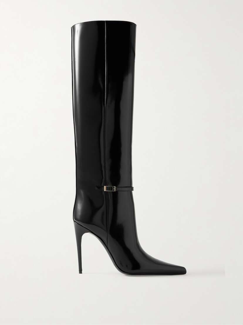 Saint Laurent Vendome Buckled Glossed-leather Knee Boots